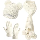 Geyoga 3 Pcs Kids Winter Hat Gloves Scarf Set for Age 2-8 Yrs Boys Girls Winter Toddler Warm Fleece Lined Hat Scarf Gloves