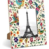 Mintoprints Mexican Flower 5x7 Picture Frame, Talavera Bird Display Picture for Table Top Display and Wall Mounting 5x7 Wood Photo Frame
