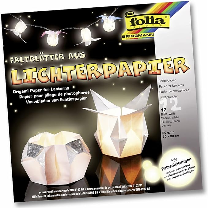 Folia 42300 Faltblatter Aus Lichterpapier Weiss Ca 30 X 30 Cm 12 Blatt Schwer Entflammbares Papier Inklusive Faltanleitungen Amazon De Alle Produkte