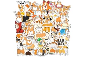 ROADOOR 50Pcs Corgi Puppy Printed Assorted Stickers Pack, Self Adhesive Water Bottle Laptop Suitcase Automobile Fridge Skins Corgi 1size