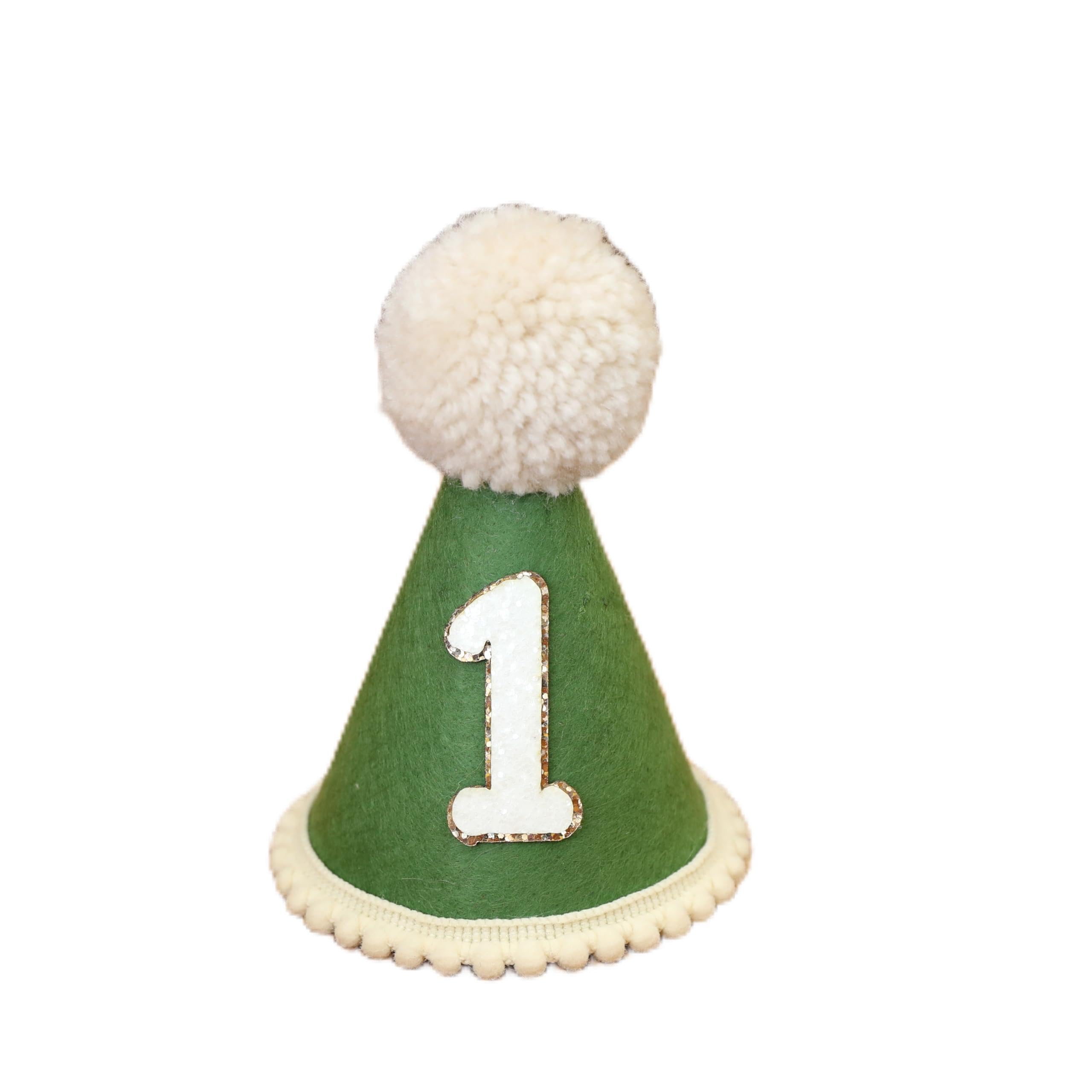 Photo 1 of Boho Green 1st Birthday Hat Decorations for Baby Boys Handmade Natural Outfit First Birthday Party Hat One