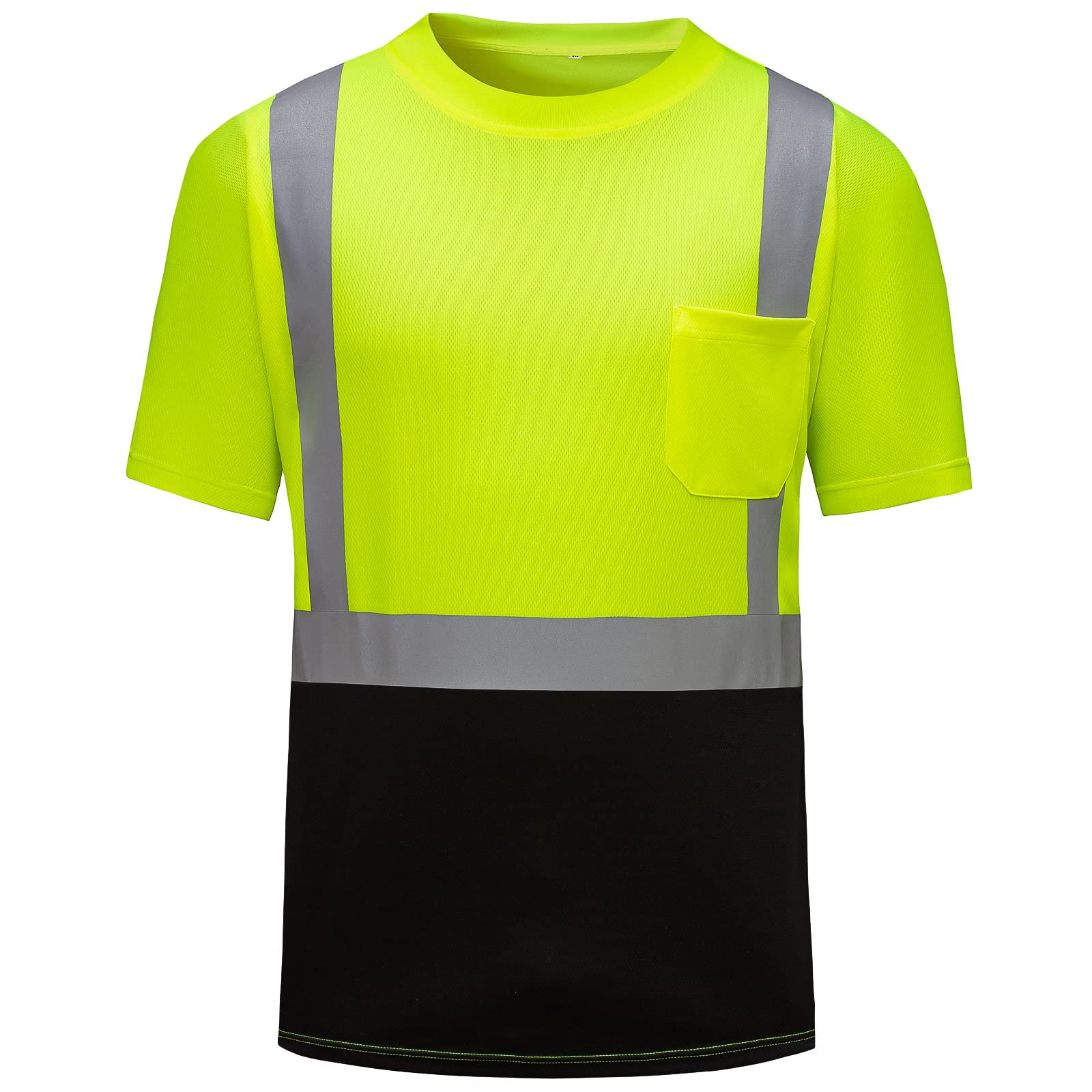 Photo 1 of DPSAFETY High Visibility Shirts Quick Dry Safety T Shirts with Reflective Strips and Pocket Short Sleeve Mesh Hi Vis Construction Work Class 2 Shirt for Men/Women Black Bottom Lime,3XL