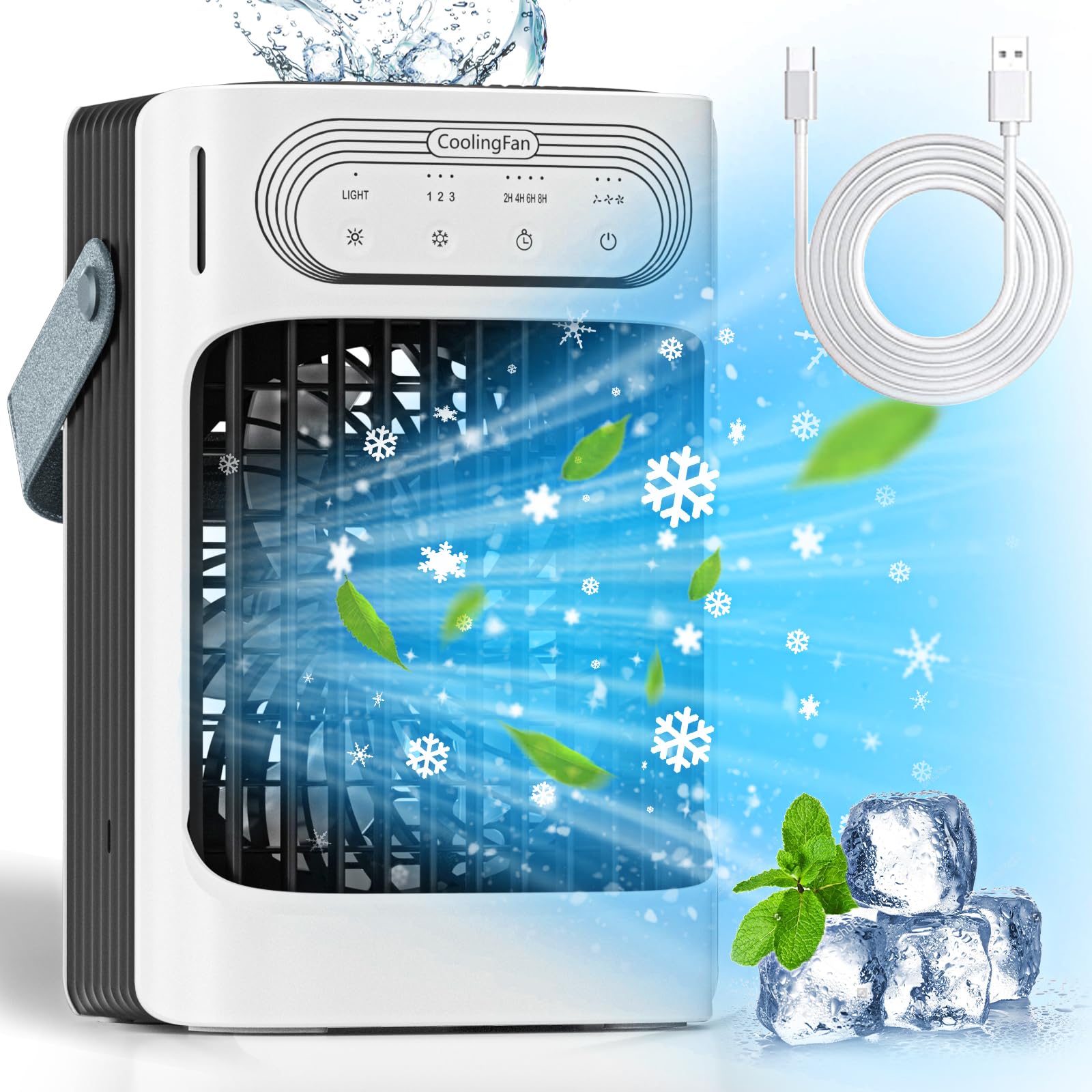 Portable Air Cooler With 40oz Tank, 3 Speeds & Mist Settings, 7-Color Lights | Personal Mini AC For Room, Bedroom, Desk