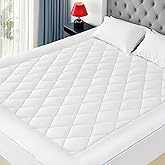 HOMTEC California King Mattress Pad Cotton Mattress Pad Cover Quilted Mattress Cover 18-22" Deep Pocket Mattress Protector Cal King Size White Down Alternative Filling Noiseless & Breathable