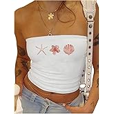 SOLY HUX Women's Summer Graphic Tube Tops Y2k Strapless Sleeveless Bandeau Going Out Crop Top