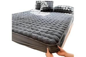 Winter Warm Imitation Fur Plush Fitted Sheet Double Bedspread Elastic Mattress Cover Coral Fleece Bed Linens(Black,200x220cm)