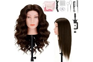 CENOZ 26" 100% Real Hair Mannequin Head Human Hair, Doll Head for Hair Styling & Braiding with Clamp Holder DIY Hair Styling Set, Mannequin Head for Cosmetology Training Head Stylist Supplies(Dark Brown)