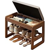 AQIMUELE Small Shoe Rack Bench,2 Tiers Shoe Bench with Storage with Flip-Top,Wood Shoe Rack for Entryway,Hallway（Walnut）