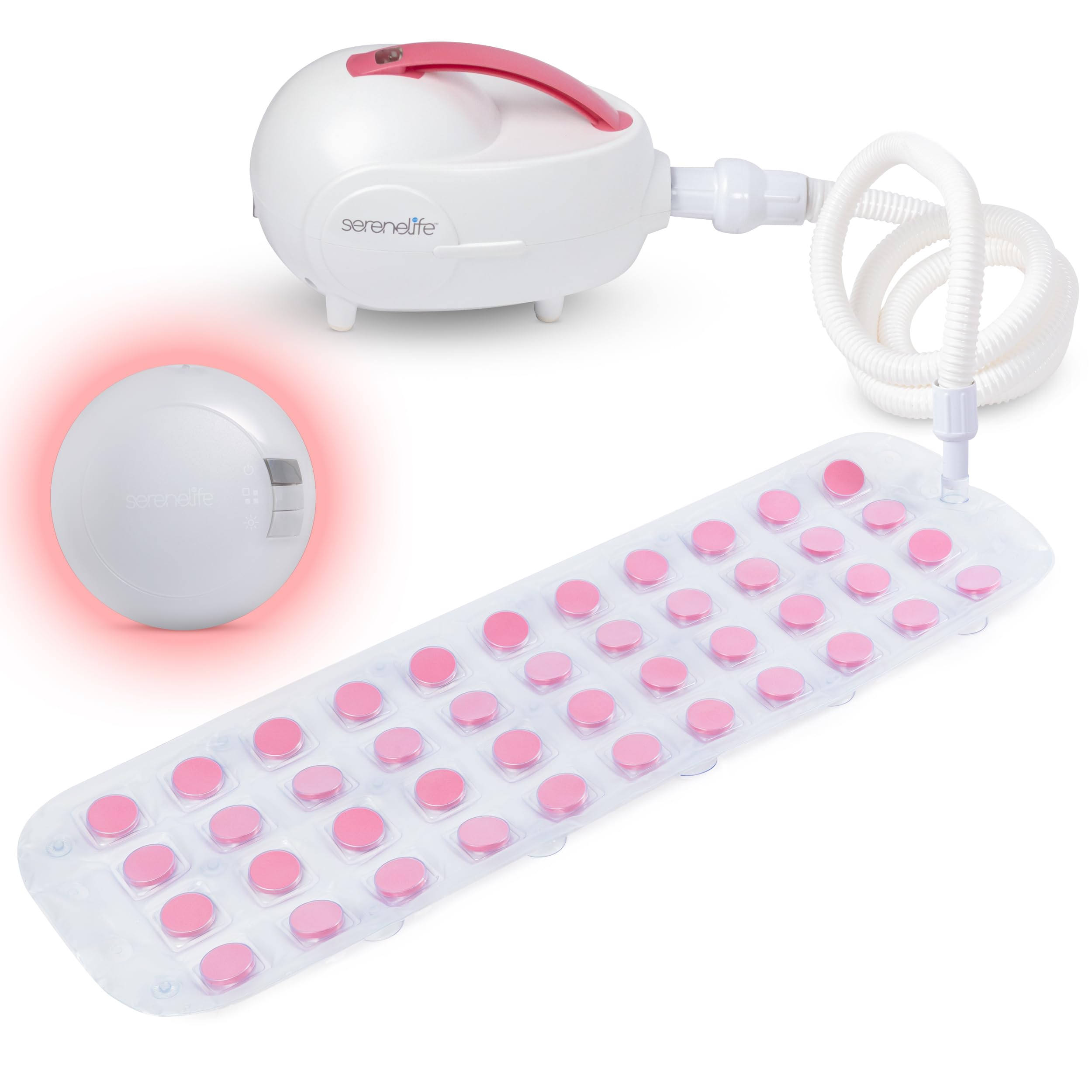 Photo 1 of SereneLife Bubble Bath Mat – Portable Spa with Adjustable Intensity, Waterproof LED Light, Pillow & Remote Control for Ultimate Relaxation (Pink)
