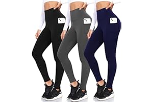 iaoja 3 Pack High Waisted Leggings with Pockets for Women-Soft Tummy Control Pants for Running Yoga Workout Leggings