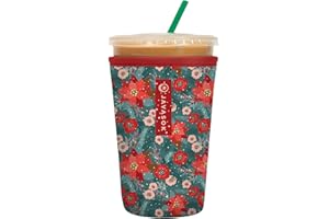 Sok It JavaSok Iced Coffee & Cold Soda Insulated Neoprene Cup Sleeve (Pastel Poinsettias, Medium: 22-28oz)