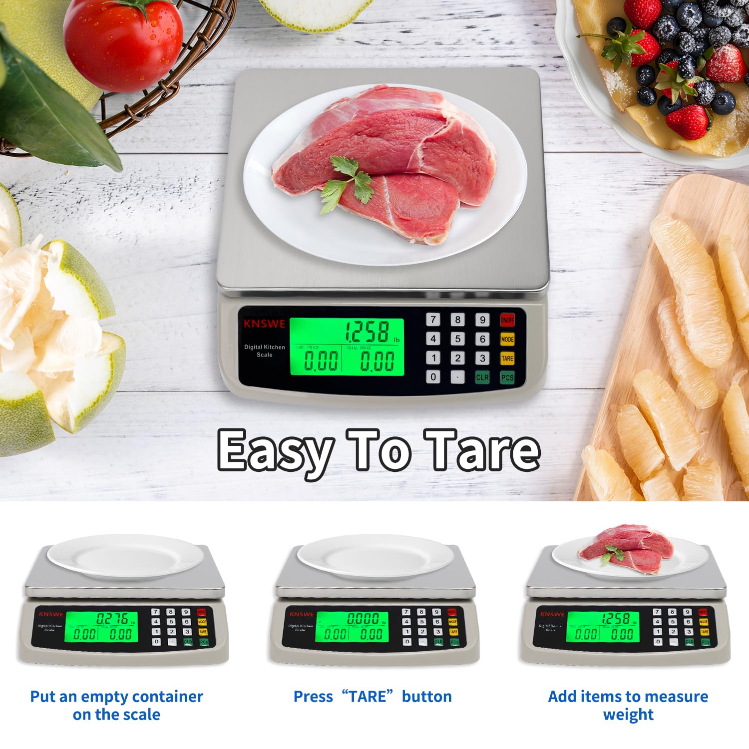 KNSWE Küchenwaage Digital Groß 40kg 1g waage küche Edelstahl 5 Maßeinheiten 5