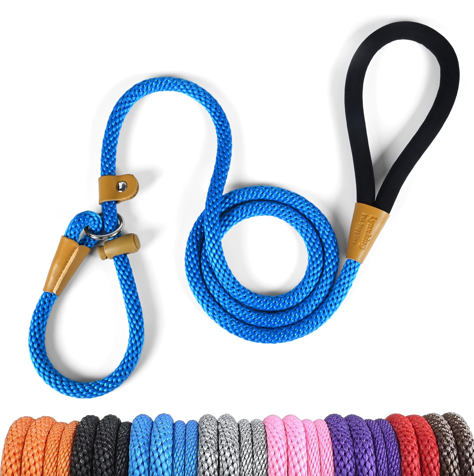 lynxking Dog Leash Slip Rope Lead Leash Strong Heavy Duty Braided Rope No Pull Training Lead Leashes for Medium Large and Small Dogs