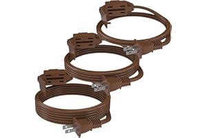 PLUGTUL 3-Pack Indoor Extension Cord (6/9/12FT), 2 Prong Brown Extension Cord, 3 Polarized Outlets with Safety Cap Protect for Home Office, 16/2 SPT-2 ETL Listed