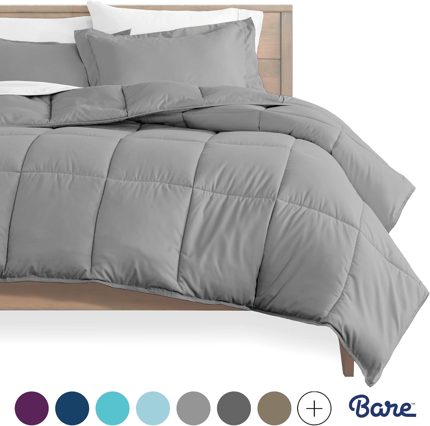Bare Home Comforter Set - Queen Size - Goose Down Alternative - Ultra-Soft - Premium 1800 Series - Hypoallergenic - All Season Breathable Warmth (Queen, Light Grey): Home & Kitchen
