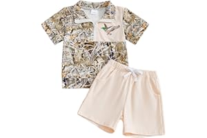 Toddler Boy Girl Hunting Clothes Infant Baby Camo Outfit Duck Embroidery Short Sleeve Tops Pockets Summer Shorts Set