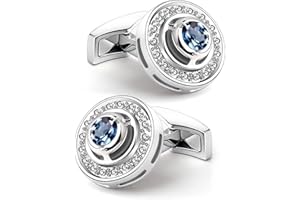 Cufflinks Navy Swarovski Crystal Cufflinks Silver Mr.Van Circle Classic Blue Crystal Cufflinks for Men Business Wedding Party
