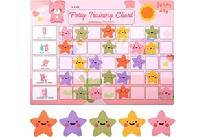KHLEROX Potty Training Chart for Toddlers with 40 Large Reusable Magnetic Star Stickers, Interactive Reward Chart for Toilet Training (Pink Bear)