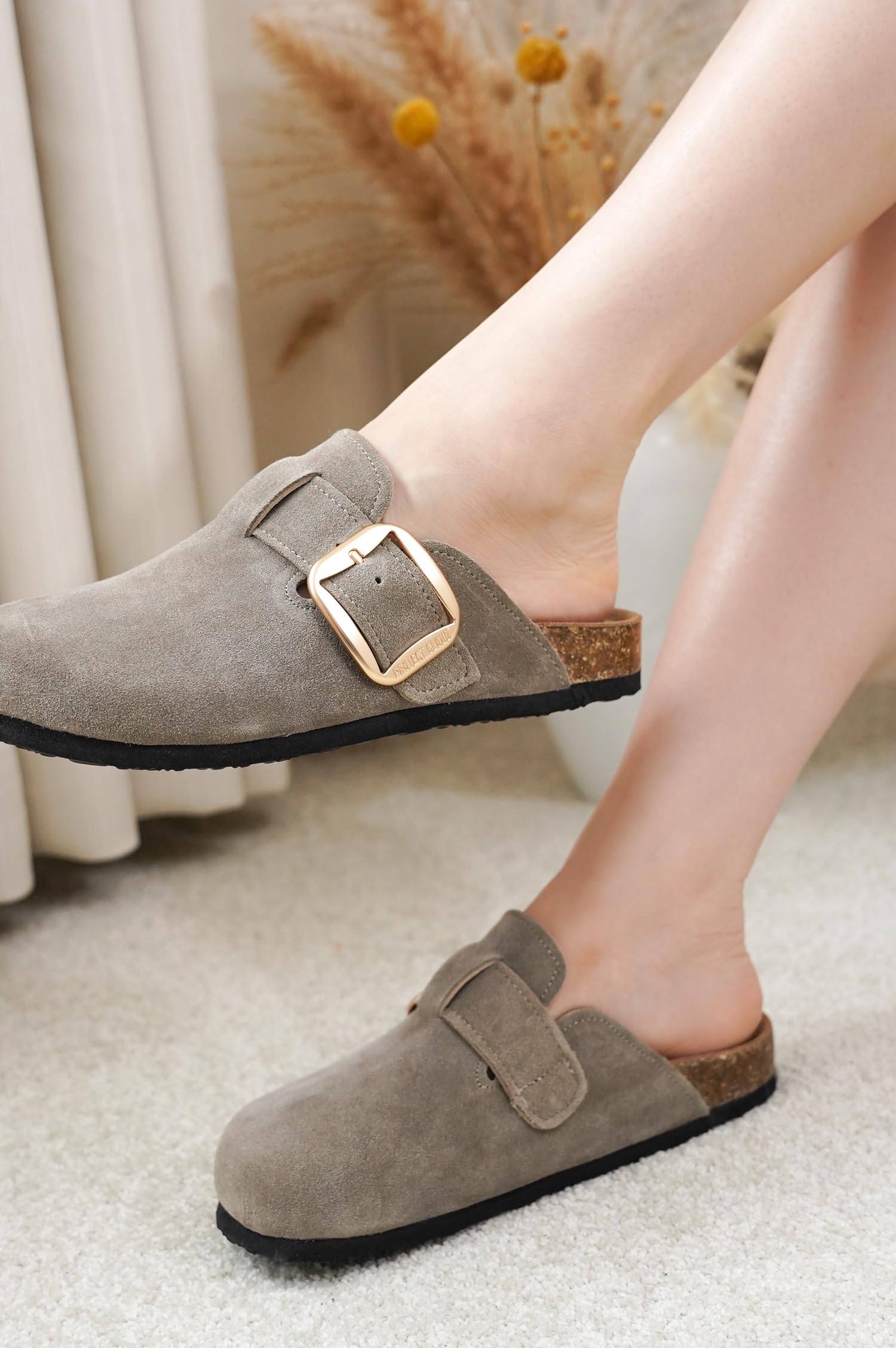 Project Cloud Genuine Leather Clogs for Women Shoes - Memory Foam Insole, Non-Slip & Natural Cork Footbed Arch Support Big Buckle Womens Clogs and Mules for Women Footwear (Manchester)