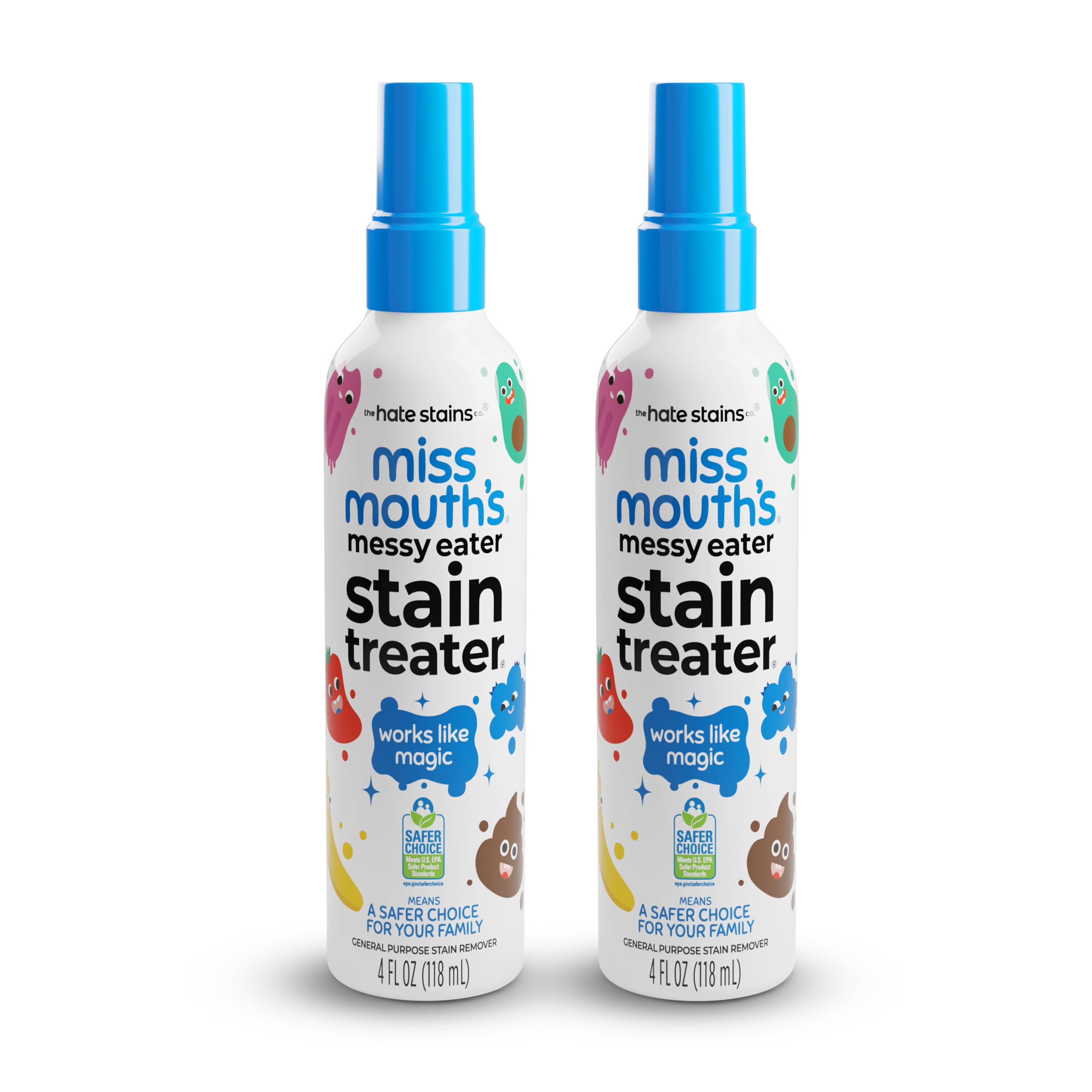 Miss Mouth's Messy Eater Stain Treater Spray - 4oz 2 Pack Stain Remover - Newborn & Baby Essentials - No Dry Cleaning Food, Grease, Coffee Off Laundry, Underwear, Fabric