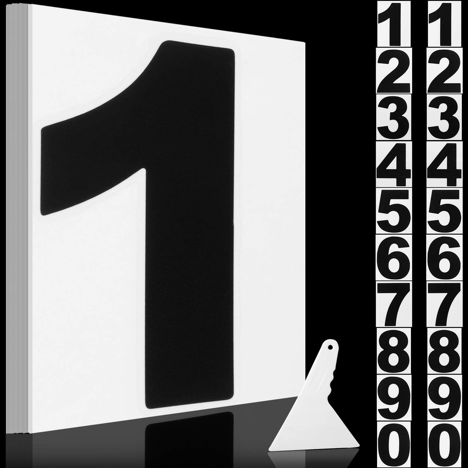 Photo 1 of 2 Sets Vinyl Numbers Stickers Self-Adhesive Window Numbers Stickers Die Cut Waterproof Mailbox Number Decals with Scraper for Mailbox Window Car Door Truck House Indoor Outdoor (Black,6 Inch)