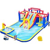 Easyair Large Inflatable Water Slide for Big Kids, Water Bounce House, Outdoor Blow Up Pool, Climbing Wall, Basketball Hoop with Blower