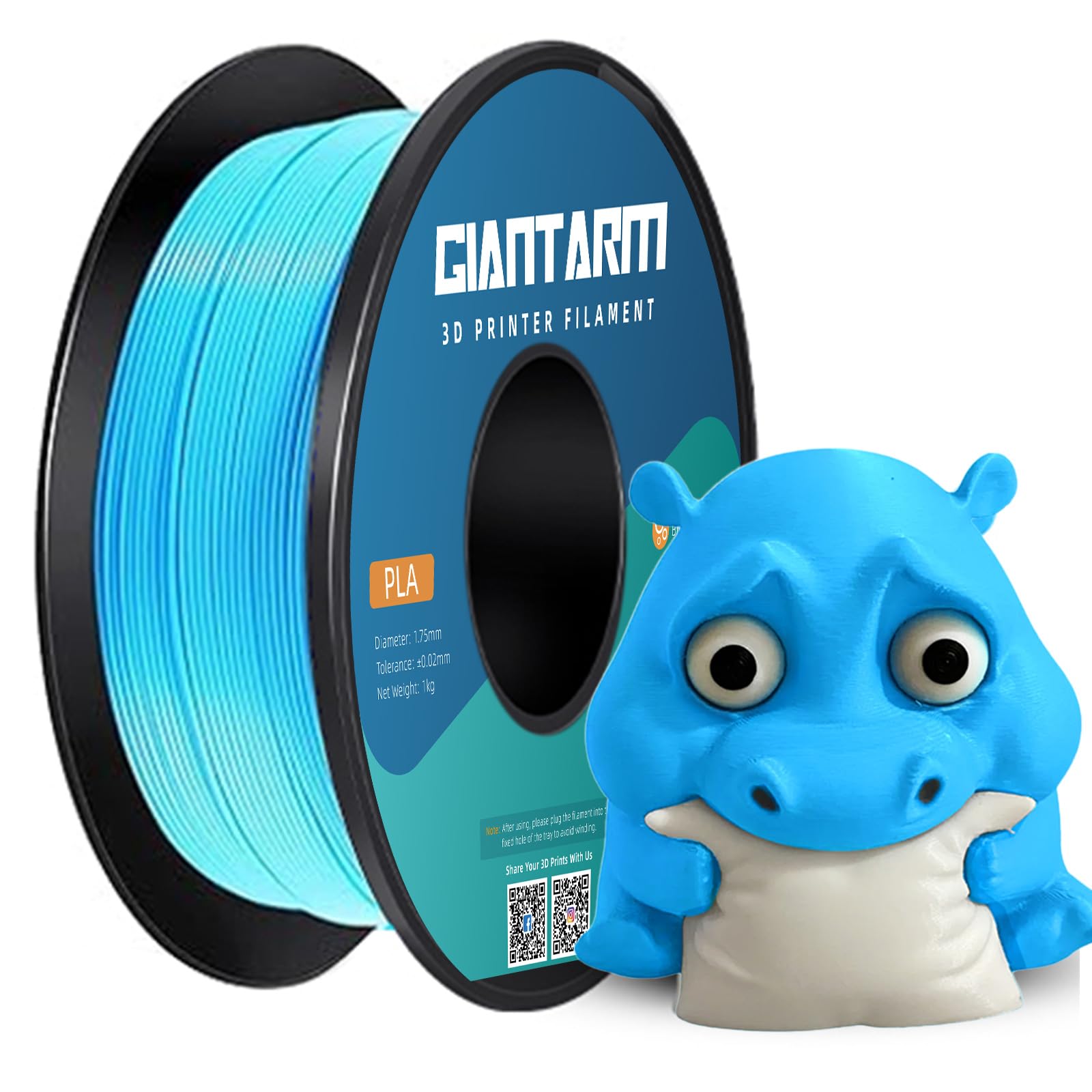 PLA Filament 1.75mm, GIANTARM Classic PLA 3D Printer Filament 1kg Spool (Water Blue)