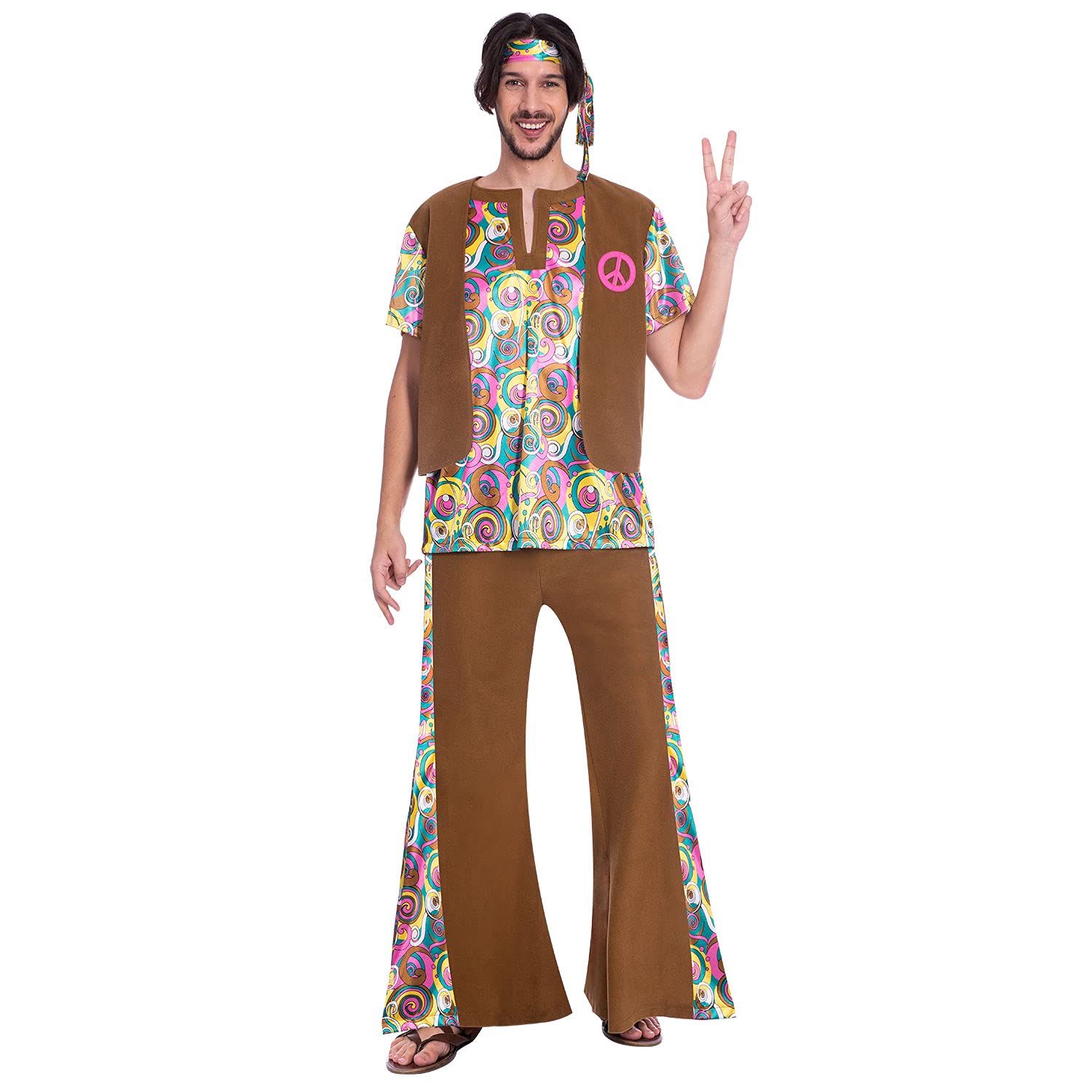 Amscan 9906997 - Men's 1960's Psychedelic Hippy Man Fancy Dress Costume Size: Large