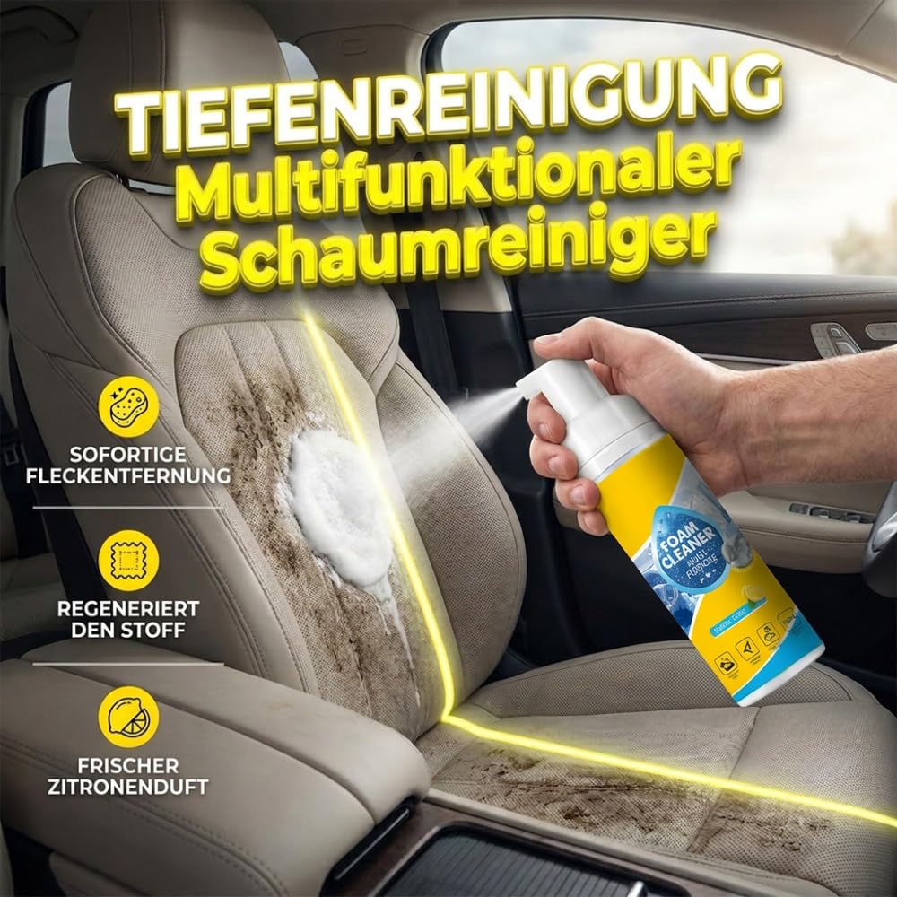 4 in 1 Auto Innenraum Reiniger, Leistungsstark und Effizient Autositz Reiniger Lederpflege Auto, Schaumreiniger Innenraumreiniger Auto, Geeignet für Autos und Wohnungseinrichtungen (1 Stück) 3