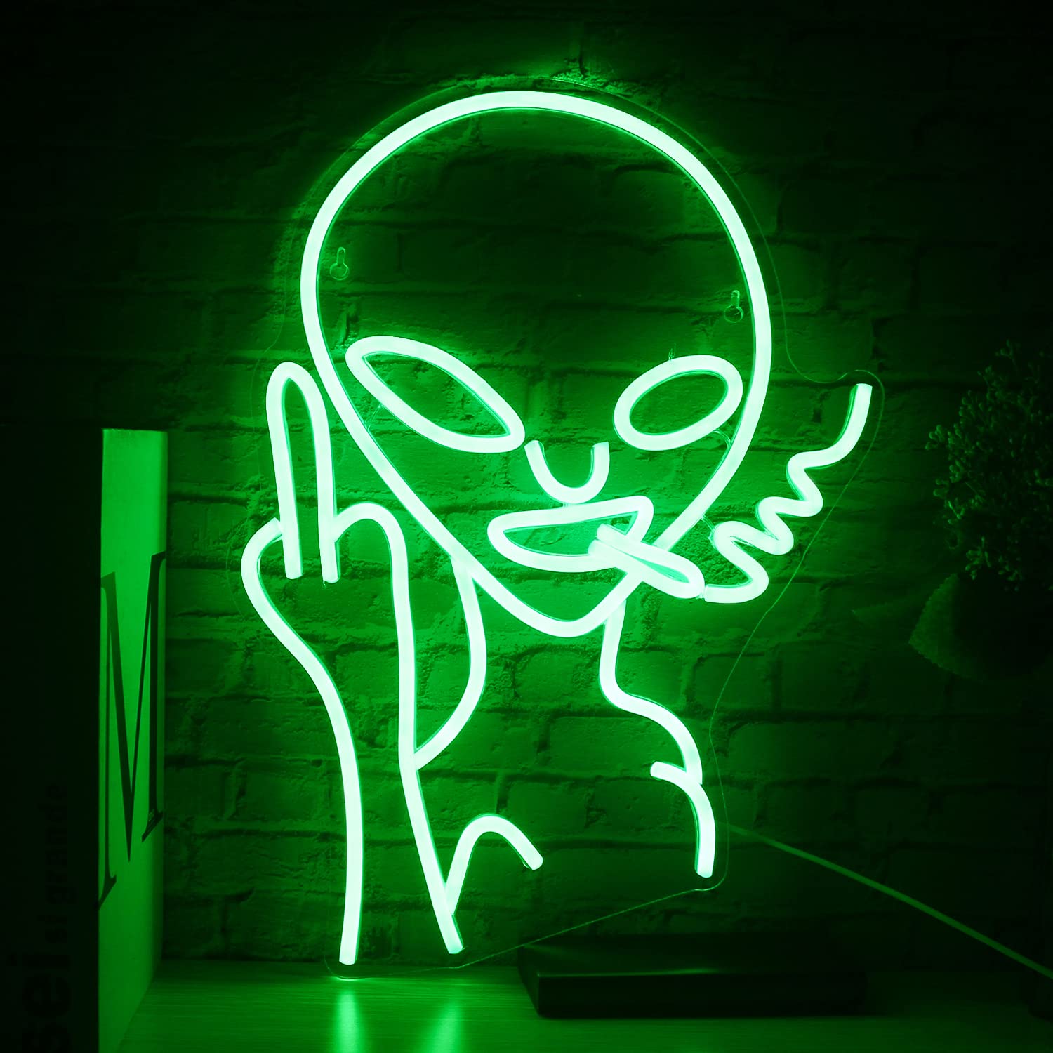 SIGNSHIP Alien Neon Light Sign for Wall Decor, USB Decorative Led Sign Novel Green Alien Neon Signs for Home,Kids Room,Bar, Club, Bedroom, Party