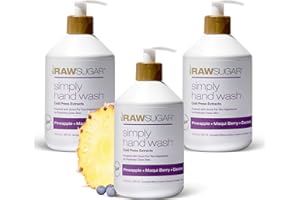 RAW SUGAR Simply Hand Wash, 16.9 Fl Oz (Pack of 3) Pineapple + Maqui Berry + Coconut Liquid Hand Soap for Kitchen or Bathroom, Cleanses & Refreshes Hands, Formulated without Sulfates & Parabens