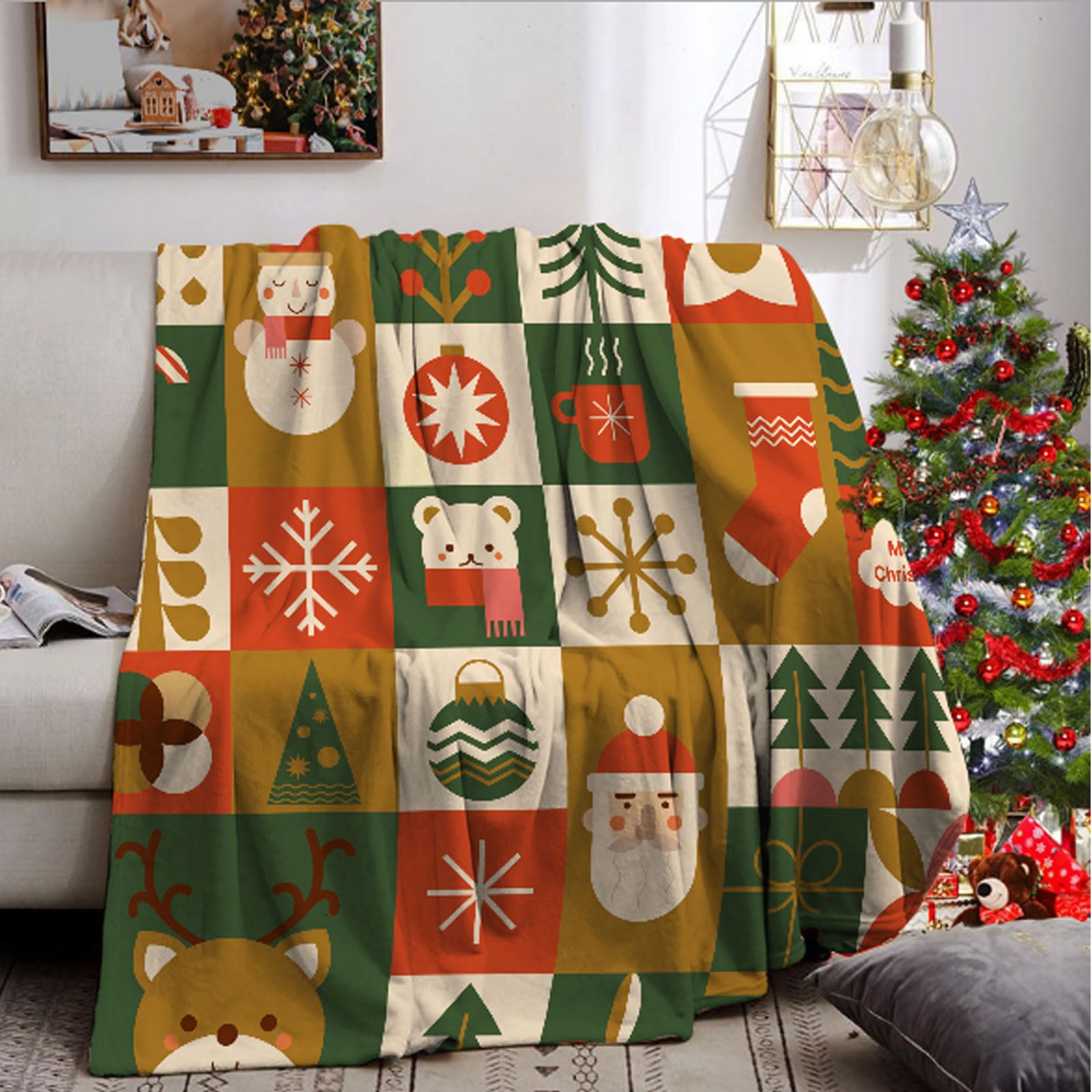 UGZDEA Christmas Blanket 150x200cm, Christmas Sofa Blanket, Soft Warm Winter Fleece Christmas Blanket for Adults and Kids (F, 150x200cm)