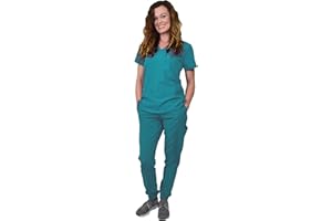 Green Town Scrubs for Women Scrub Set - Jogger Pant and V-Neck Top, 6 Pockets
