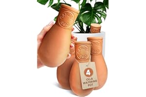 GARDENBRO 4 Pcs Ollas Terracotta Watering Pots Large - 14 Oz Terracotta Self Watering Globes For 1-week Easy To Refill - Clay Garden Olla Pots Plant Waterers While On Vacation Outdoor & Indoor [4pcs Large 14oz]