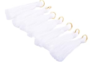 KONMAY 50PCS 1.4''(3.5cm) Soft Handmade Silky Tiny Craft Tassels with Golden Jump Ring for DIY Projects (White)