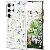L-FADNUT for Samsung Galaxy S25 Ultra Case Compatible with Magsafe Cute Flower Girl Women Clear Case Silicone Shockproof Protective Cover with Pretty Floral Pattern for Samsung Galaxy S25 Ultra Yellow