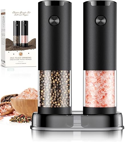 Electric Salt and Pepper Grinder Set Automatic Battery Pepper Mill Shakers Adjustable Coarseness Upgraded Larger Capacity with Led Home and Kitchen Appliances Birthday Gifts for Women Mom