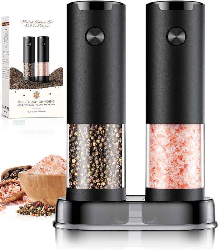 Electric Salt and Pepper Grinder Set Automatic Battery Pepper Mill Shakers Adjustable Coarseness Upgraded Larger Capacity with Led Home and Kitchen Appliances Birthday Gifts for Women Mom
