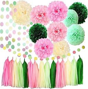 Watermelon Birthday Party Supplies/Watermelon Theme Decorations/Spring Color Baby Shower Decorations Pink Green Tisssue Pom Pom Watermelon Party Supplies for Summer Party Decorations, BBQs, Birthdays