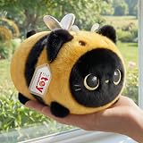 Mewaii Cute Black Cat Bee Plush Pillow 8 Inch Kawaii Stuffed Toy