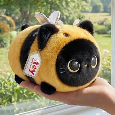 Mewaii Cute Black Cat Bee Plush Pillow 8 Inch Kawaii Stuffed Toy