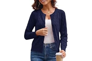 GRACE KARIN Womens Long Sleeve Button Up Cable Knit Cardigan Lightweight 2025 Crewneck Button Down Sweaters for Women