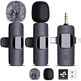 ENJOYPRO 3 in 1 Wireless Lavalier Microphones for iPhone, ipad, Android, Camera, Mini Lapel Mic with Noise Reduction for Video Recording, Interview, YouTube, Live Stream, 2Mic