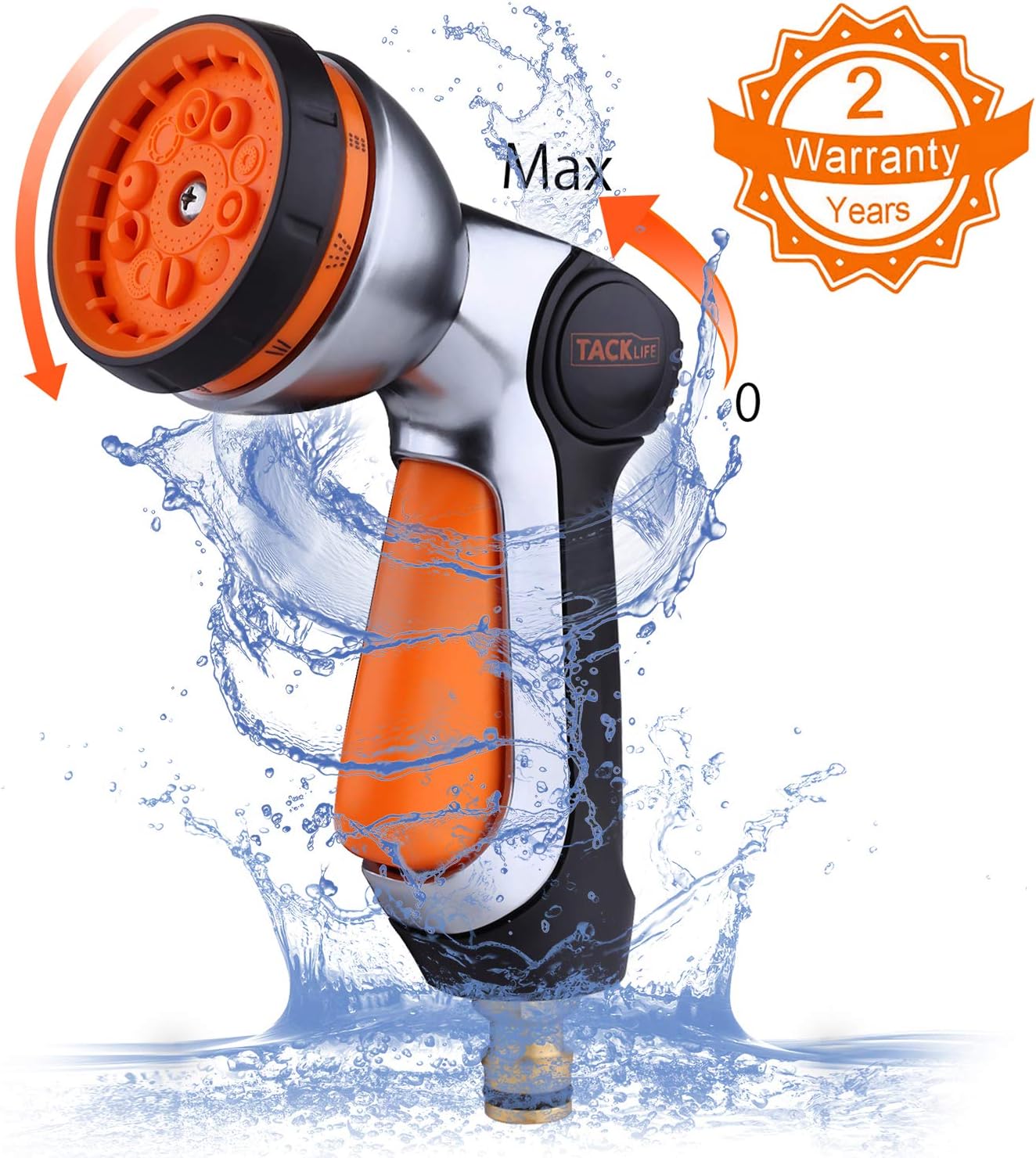 TACKLIFE Garden Hose Nozzle, 10 Adjustable Watering Patterns with Metal Water Hose Nozzle, Slip and Shock Resistant, Ideal for Plants Watering, GSG1A