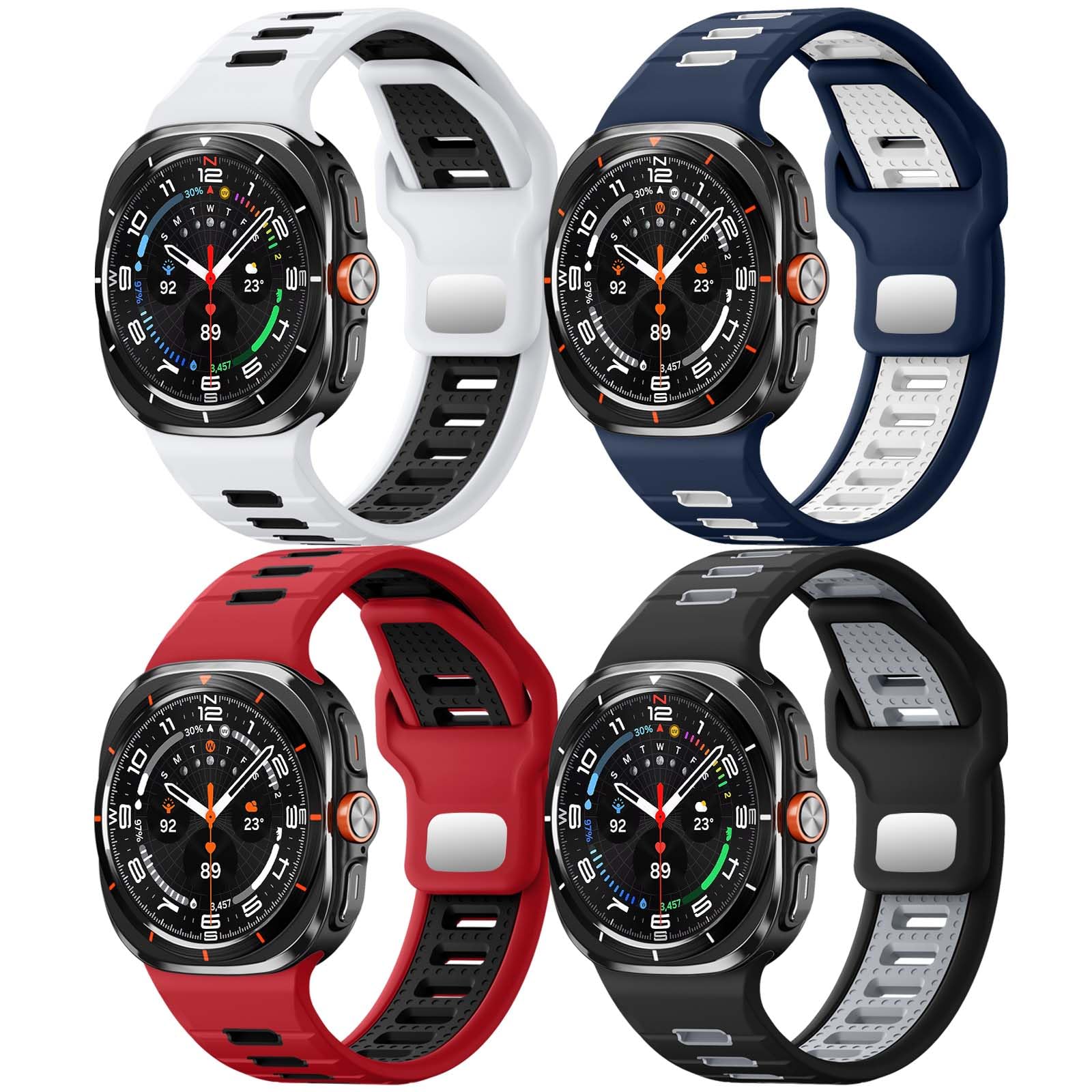 Odbeai 4Pack Sport Bands for Galaxy Watch Ultra Bands(2025/2024),Compatible with Samsung Watch Ultra Band,Soft Silicone Breathable Waterproof Two Tone Strap for Galaxy Ultra Watch Band 47mm for Men