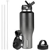 HYDROWION Water Bottle Insulated (Cold 48 hrs, Hot 24 hrs) 40 oz Stainless Steel Water Tumbler with Leak Proof Straw Lid, Spout Lid and Flex Cap,Double Wall Travel Tumbler Cup, Black&Grey