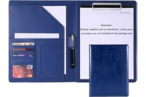 RHCSZ Handsome Leather Portfolio Folder,Resume Folder-Interview/Conference Document Organizer & Business Card Holder,Letter/A4 Size Writing Pad Holder & Office Conference Notepad Clipboard Folder (Blue)