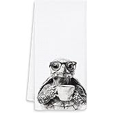OSLYSOF Funny Turtle Kitchen Towels, Turtle Gifts for Women Men Dish Tea Towels, Black and White Animal Lover Gifts Hand Towel for Kitchen, Coffee Bar Station Decor, 16x24 Inch