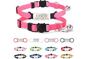 Cat Collar with Tag, Adjustable Durable Polyester Kitten Collar, Custom Carved Pet Name and Phone Number, Suitable for Boys C