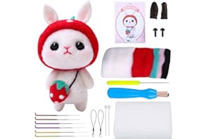BAGERLA 1 Set Animal Needle Felting Kit, Wool Needle Felting Beginner Kits with Instructions and Needle Felting Basic Tools, Needles, Finger Cots, Felting Foam Mat, awl, Key Chains and Packing Box